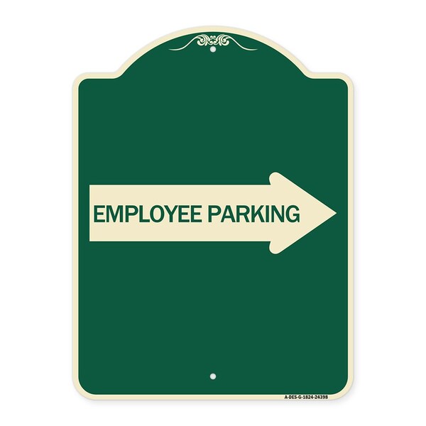 Employee Parking With Right Arrow Heavy-Gauge Aluminum Architectural Sign, 24" x 18", G-1824-24398